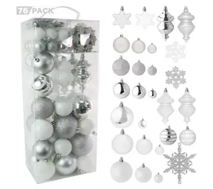 Deck the Halls with 76 Christmas Snowflake & Ball Ornaments in White & Silver! Perfect for a festive holiday display! Pack Set