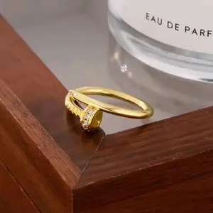 Nail Open Ring Women's Jewelry Gifts Accessories Gold-Tone Sparkling Design Elegant Fashion Accessory