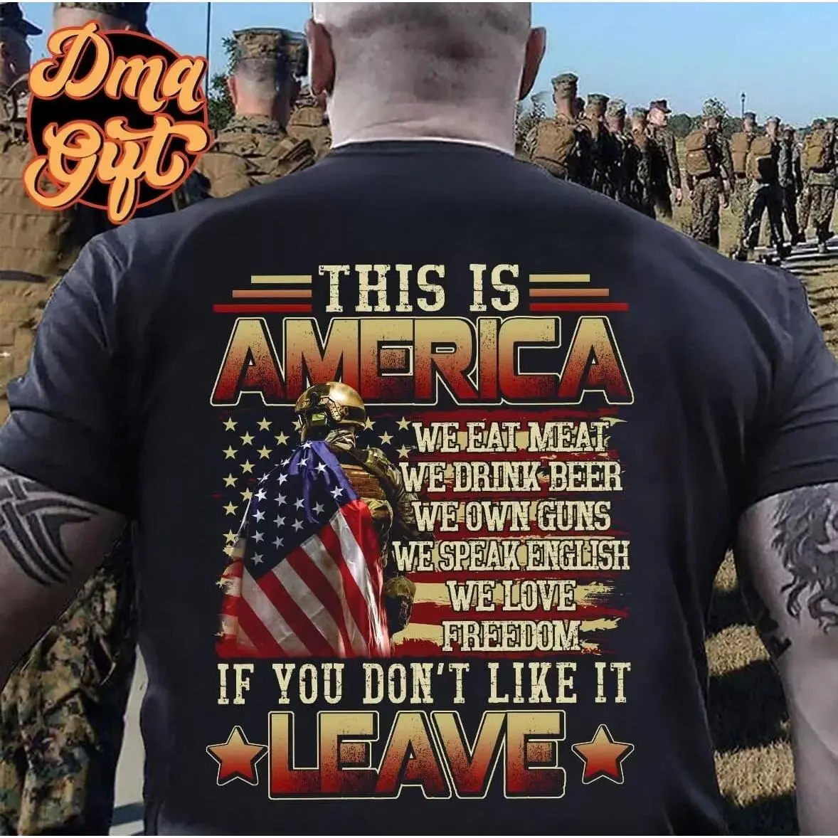 this is America we eat meat drink beer own guns speak English love freedom If...