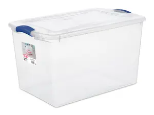 Sterilite 66 Qt. Clear Plastic Latch Box, Blue Latches with Clear Lid