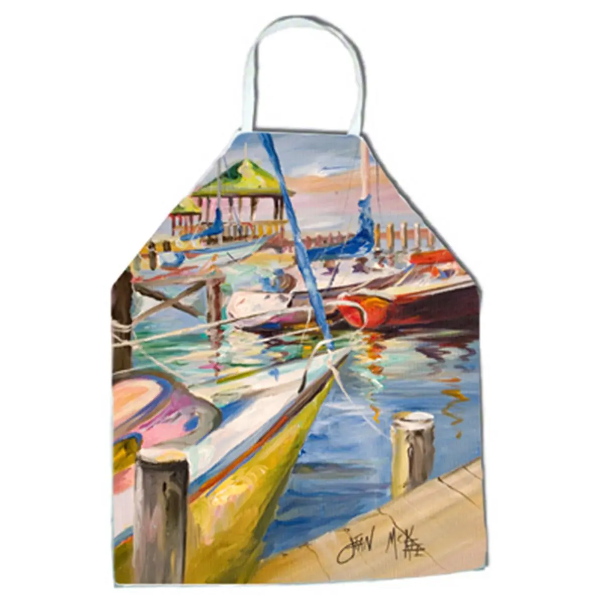 Braided Nautical Boat Docks & Sailboats Thematic Print Bib Apron - Art-Infused, Multifunctional Home Care Essential Supply, Tie Straps, 31 l x 0.01 w x 27 h in, for Kitchen Use