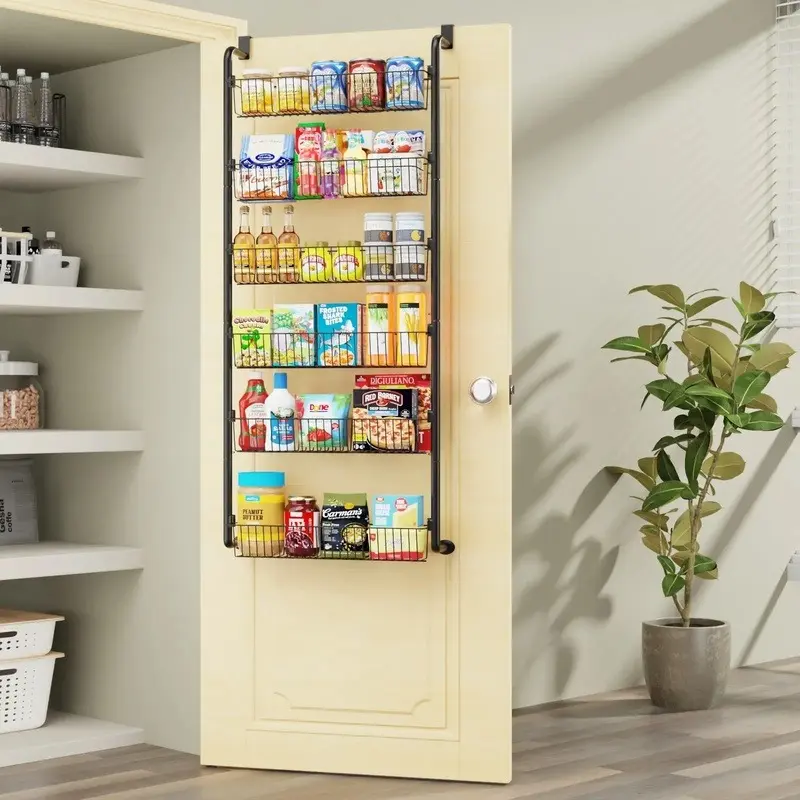 6/8 Tier Over the Door Pantry Organizer Rack - Metal Pantry Organization and Storage with Adjustable Baskets, Easy to Install Hanging Over the Door Spice Rack Shelf,Home & Kitchen Hanging Door Organizer