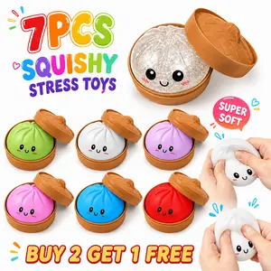 Glitter Dumpling Squishy with Steamer Box,Dumpling Squishy Toys for Kids,Soft Sensory Fidget Steamed Bun Squeeze Tool，Anxiety Stress Relief Sensory Fidget Gift Soft Squeeze Decompression Dough Toy Cute Office Desk Decor Portable Stress Relief Toy