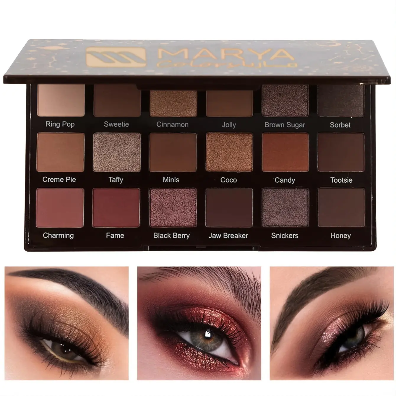 18-Color Eyeshadow Palette - Chocolate Brown & Golden, Matte and ...
