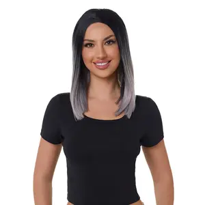 abHair Short Black Grey Synthetic Ombre Lace Front Wig