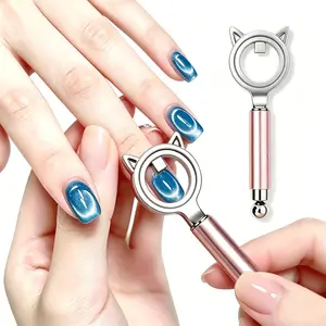 2-in-1 Ring Cat Eye Magnet Tool for Cat Eye Gel Polish, Halo & Black Hole Cat Eye Nail Magnet with Magnetic Pen, Stable Easy-Control Nail Art Tool for DIY Salon Beginners