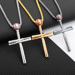 Alloy Outdoor Baseball Cross Necklace Baseball Pendant Men's Accessories