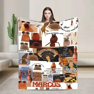 Marcus The Worm Funny Meme Flannel Blanket Ultra Soft Plush Cozy Throw Aesthetic Home Decor Lightweight Warm Bedspread Sofa Couch Gift For Kids Teens Adults Birthday Holiday