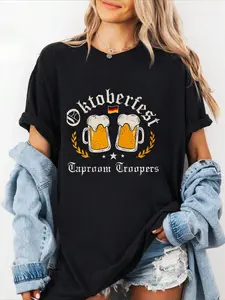 100% cotton Oktoberfest Party Novelty Bavarian Drinking Taproom Troopers T-Shirt Women Graphic T-Shirt Cotton Print short Sleeve Casual Top, Summer Tee Womens Tops