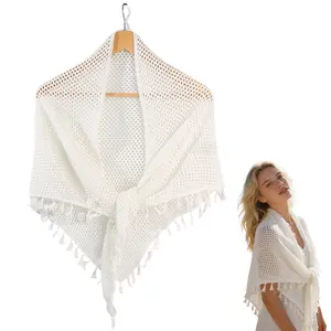 AWAYTR Women Knit Shawl Wraps Boho Fringe Crochet Hollow Poncho Scarf Shawls for Wedding