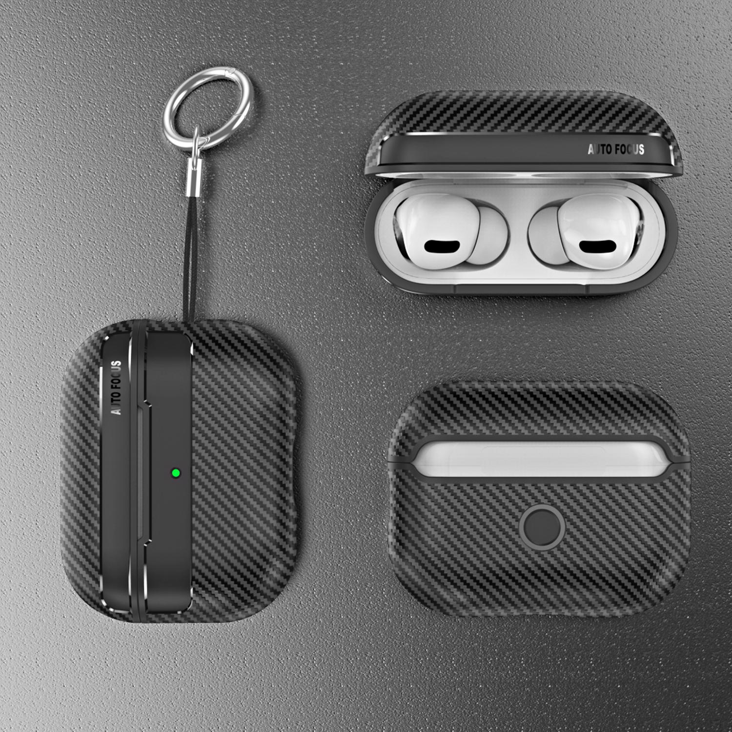 Carbon Fiber Texture Military Shockproof Case for AirPods Pro 3/2/1 & AirPods 4/3/2/1 with Carabiner Protective Cover