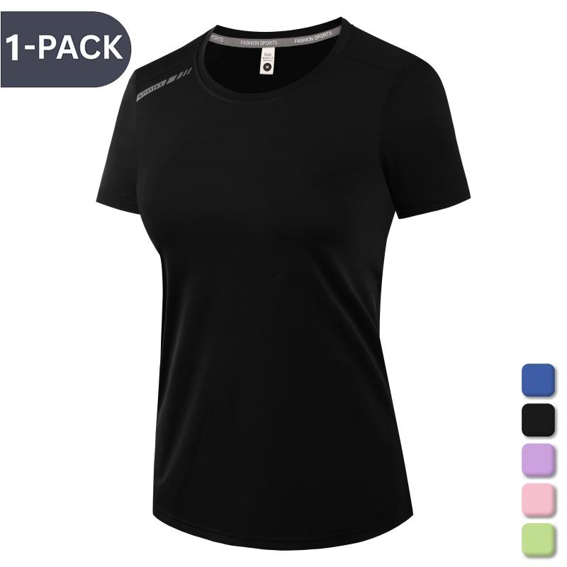 Women’s summer quick-dry sports T-shirt, high-stretch short-sleeve quick-dry top for yoga, fitness, and everyday wear; versatile athletic shirt made from a smooth, non-abrasive quick-dry fabric with reflective shoulder details; suitable for running, yoga,