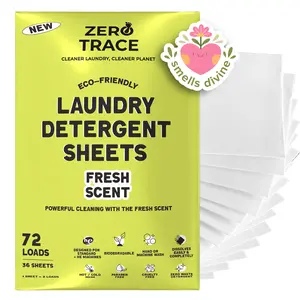 Zero Trace Laundry Detergent Sheets - Eco-Friendly Travel Laundry Detergent with Fresh Scent, 72 Loads, 36 Sheets, Scented