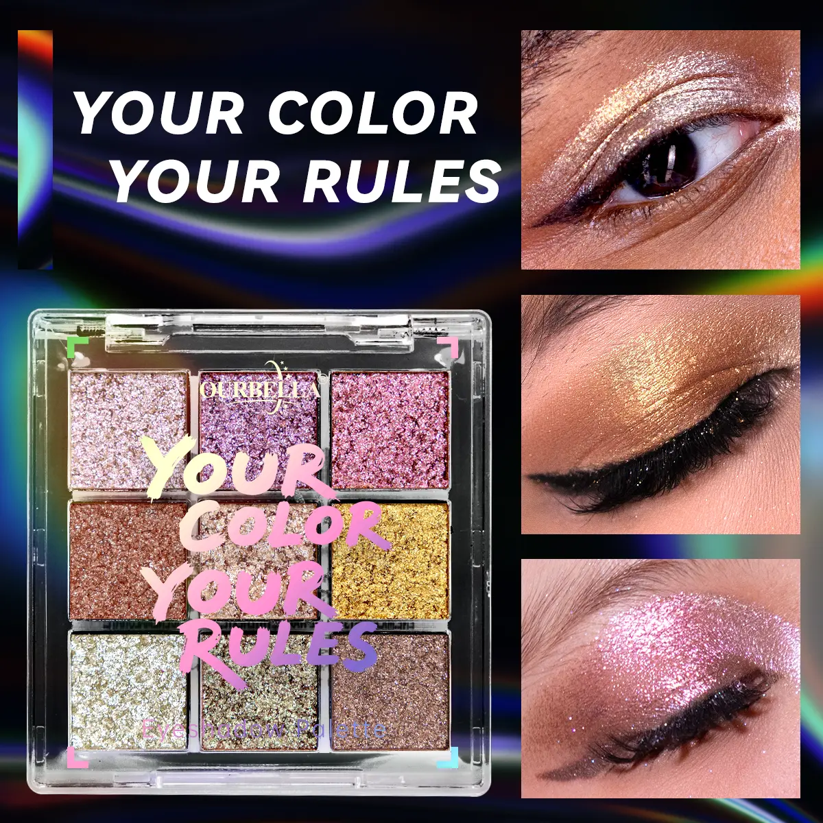 Ourbella Ultra-glitter Eyeshadow Palette Sparkly Shimmer High Pigmented Metallic Easy Blend Talc Free Long Lasting Makeup Cosmetic Smooth Stardust