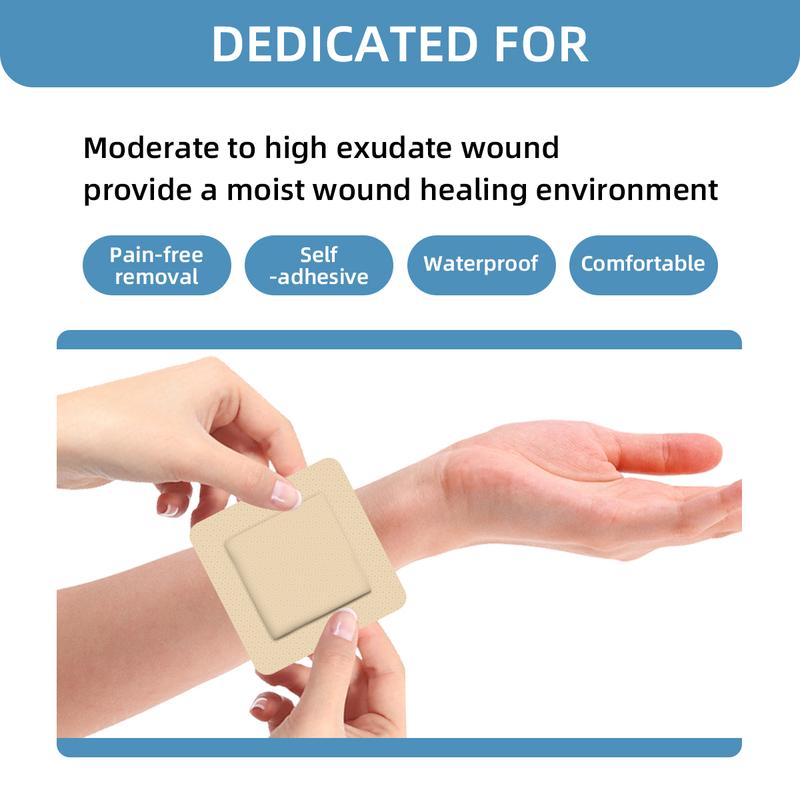 Senvok Silicone Adhesive Foam Dressing with Gentle Border 10cm x 10cm 10 Pack High Absorbency Waterproof Breathable Wound Bandage for Bed Sore Leg Ulcer Foot Diabetic Ulcer