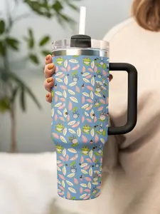Kawaii Totoro 40oz Tumbler | Aesthetic Blue Studio Ghibli Pattern Travel Mug with Straw | Durable Insulated Coffee Cup for Anime Lovers