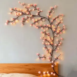 Cherry Blossom Lights,96LEDs Lighted Willow Vine Lights, 8 Lighting Modes Garlands Bedroom Trees Interior Walls, Lighted Branches, Room Decoration For Christmas