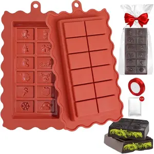 Chocolate Bar Molds Silicone 1 Inch 2 Pcs Christmas Deep Dubai Chocolate Bar Molds with 20 Pcs Bags, Thick Bar Mold for Filling Knafeh Pistachio Chocolate Bar for Christmas Dinner