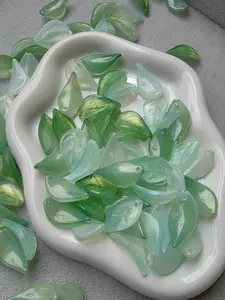 50pcs Glass Elm Leaf Pendants, Light Plant Charms with Glitter, DIY Jewelry Making, Elf Ear Rings, Handmade Crafts, DIY Beading Accessories