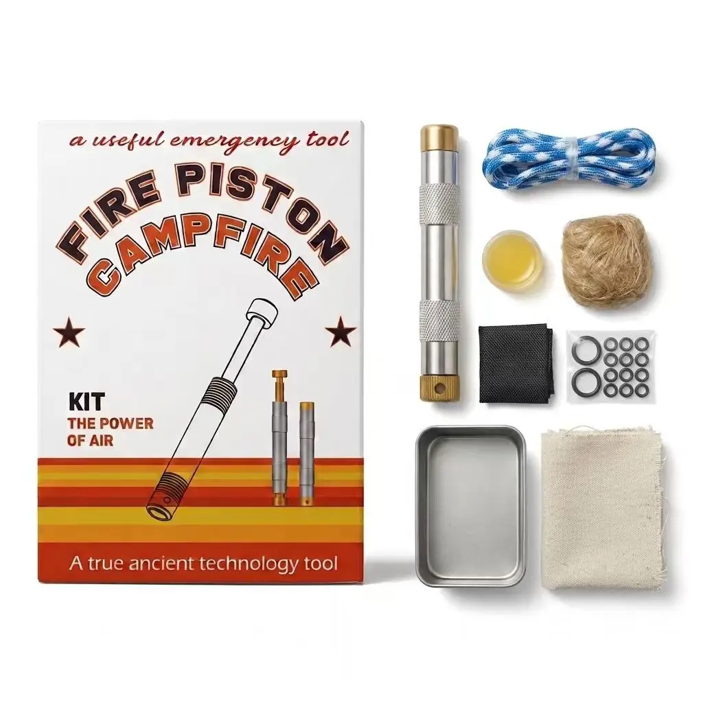 Portable Outdoor Piston Air Compression Fire Starter Tube, Complete Camping Wilderness Survival Tool Kit