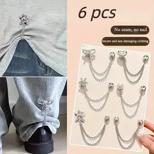 6 Pcs No-Sew Hem Clips Anti-Dragging Magic Tool | Chain Clasps | Pants Shortening Solution | Invisible Fixing Clips | Hidden Snaps | Women's Outfit Accessories