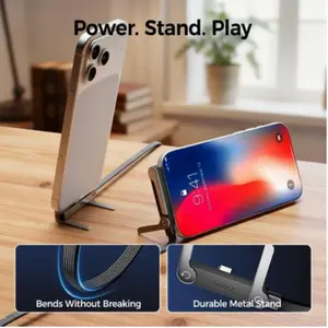 2-in-1 1m Folding Bracket Data Cable, Electronic, 240W Multifunctional Charging Cable with Type-C Interface, Multi-Angle Adjustable Bracket, Fast Charging for Smartphones, Tablets, Laptops, Clip Bracket, Foldable, Plastic Material