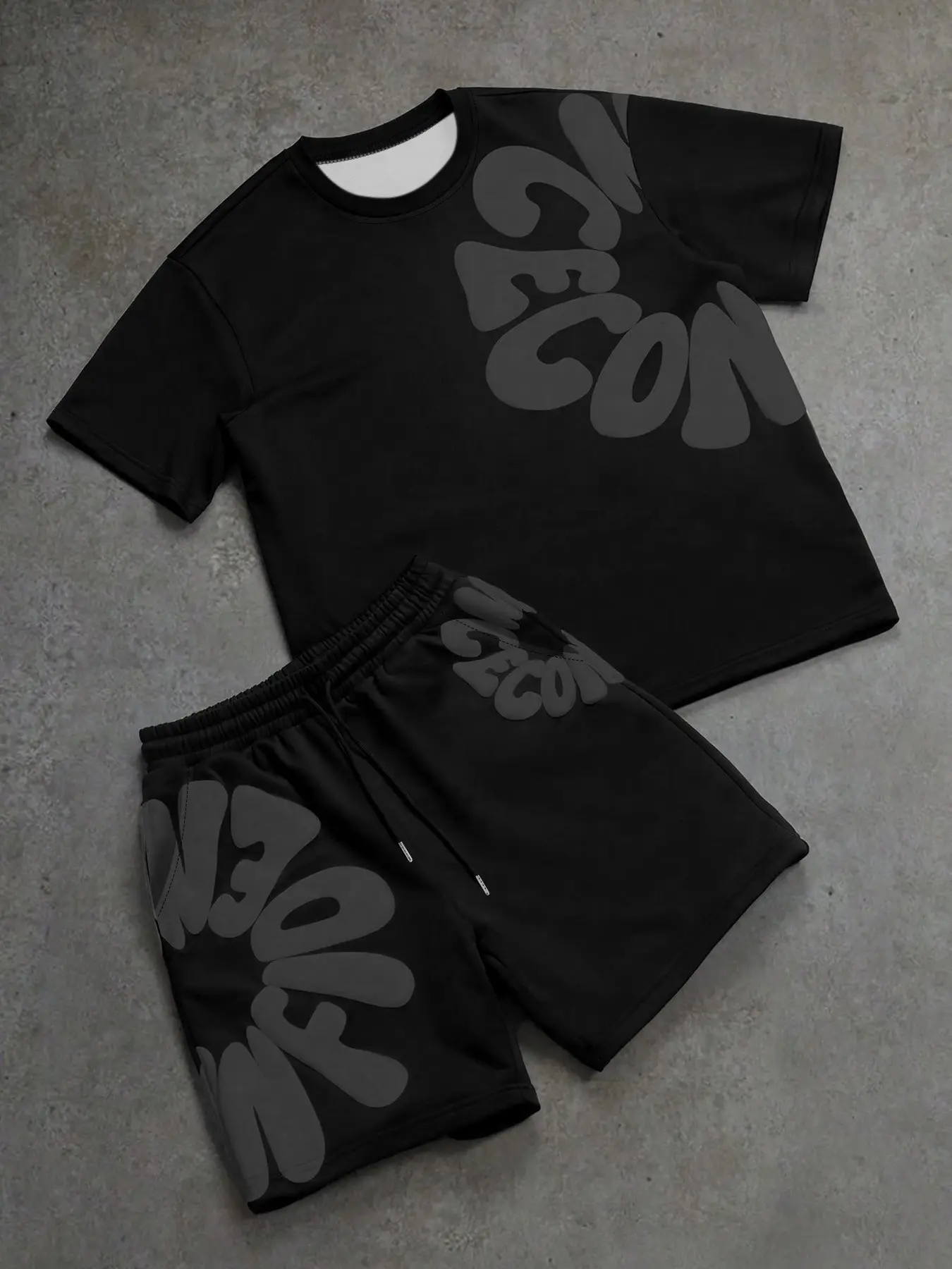 American High Street Style Letter Pattern Short Sleeve T-Shirt and Shorts Set, Casual Loose-Fit Two-Piece Set, Comfortable and Trendy Menswear, Streetwear, Fashion, Clothes, Prints