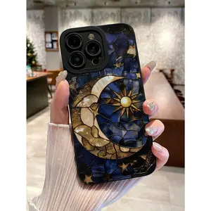 Bohemian-style celestial moon, stars, and sun colorful pattern phone case, vintage art, mysterious elements, suitable for iPhone 11/12/13/14/15/16/17/X/XS/XSMAX/16E/12.13MINI. It is the perfect holiday gift for friends, family, and yourself.