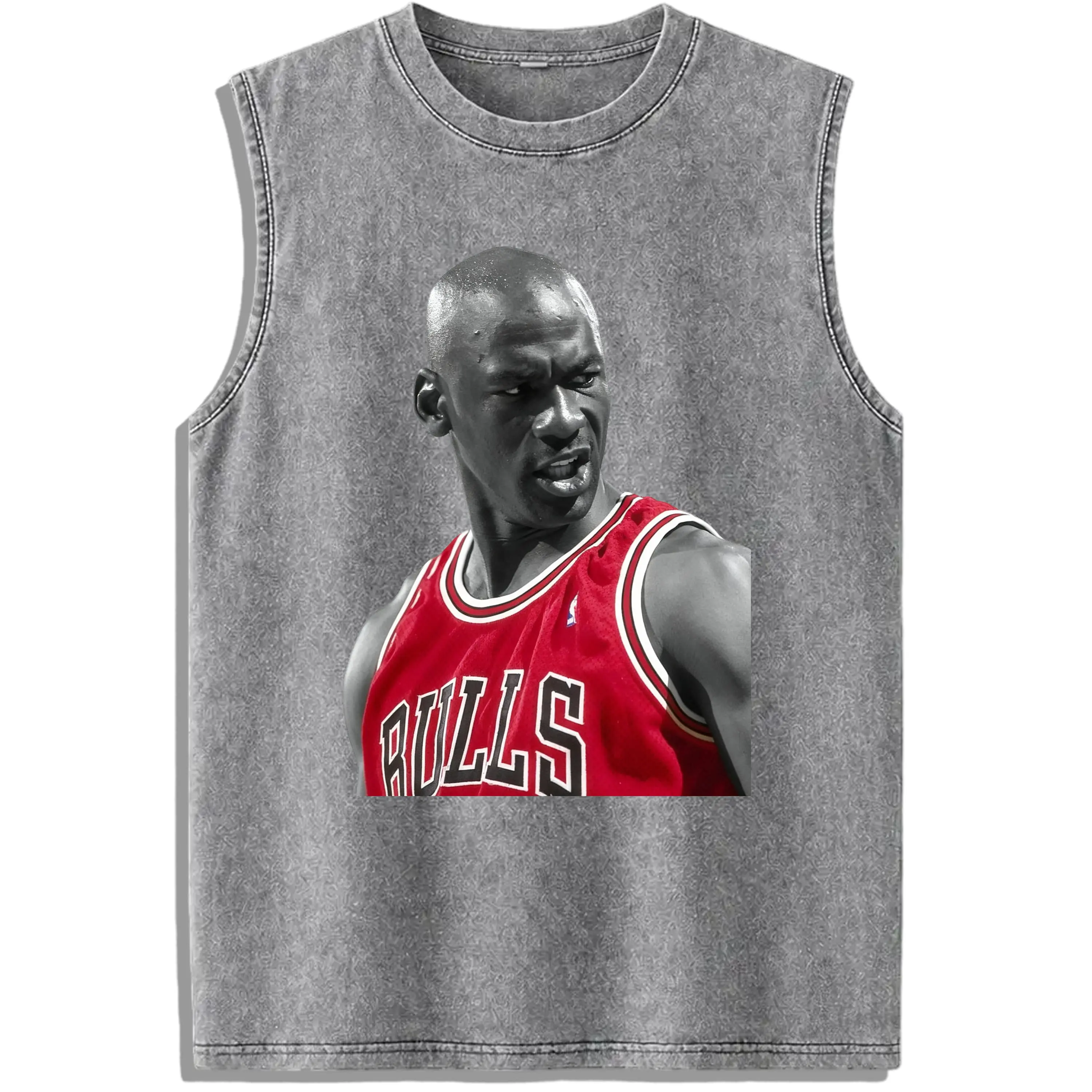 Vintage 90s Wash The God of Basketball BIG FACE GRAPHIC washed vest Legend Tee - Washed Black Sleeveless Tank Top campingessentials