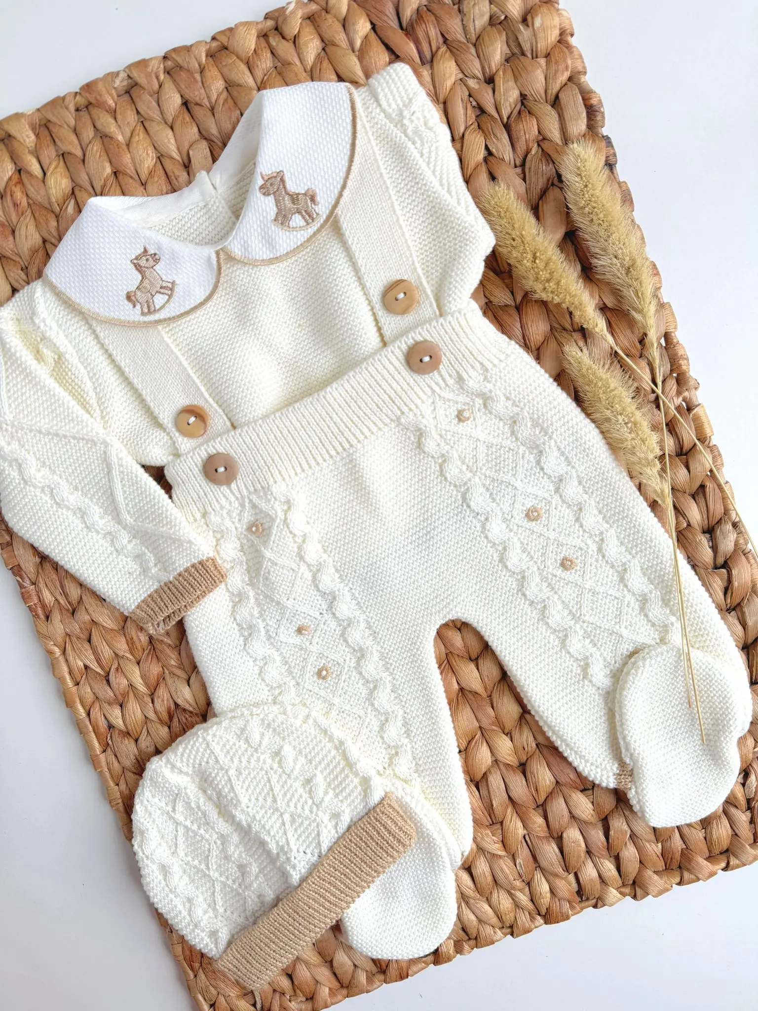 Newborn Cozy Knit Look Jumper Cut Outfit, Long Sleeves, High Neck, for Little Horse Outfit Hospital Coming Home (Baby & Maternity Supplies) Cute Clothes