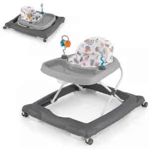 Grey Foldable Anti Fall Baby Walker for 6-12 Months, 3-Level Height Adjustable, with Detachable Tray and Shape Sorter Toys, Anti Fall Walker