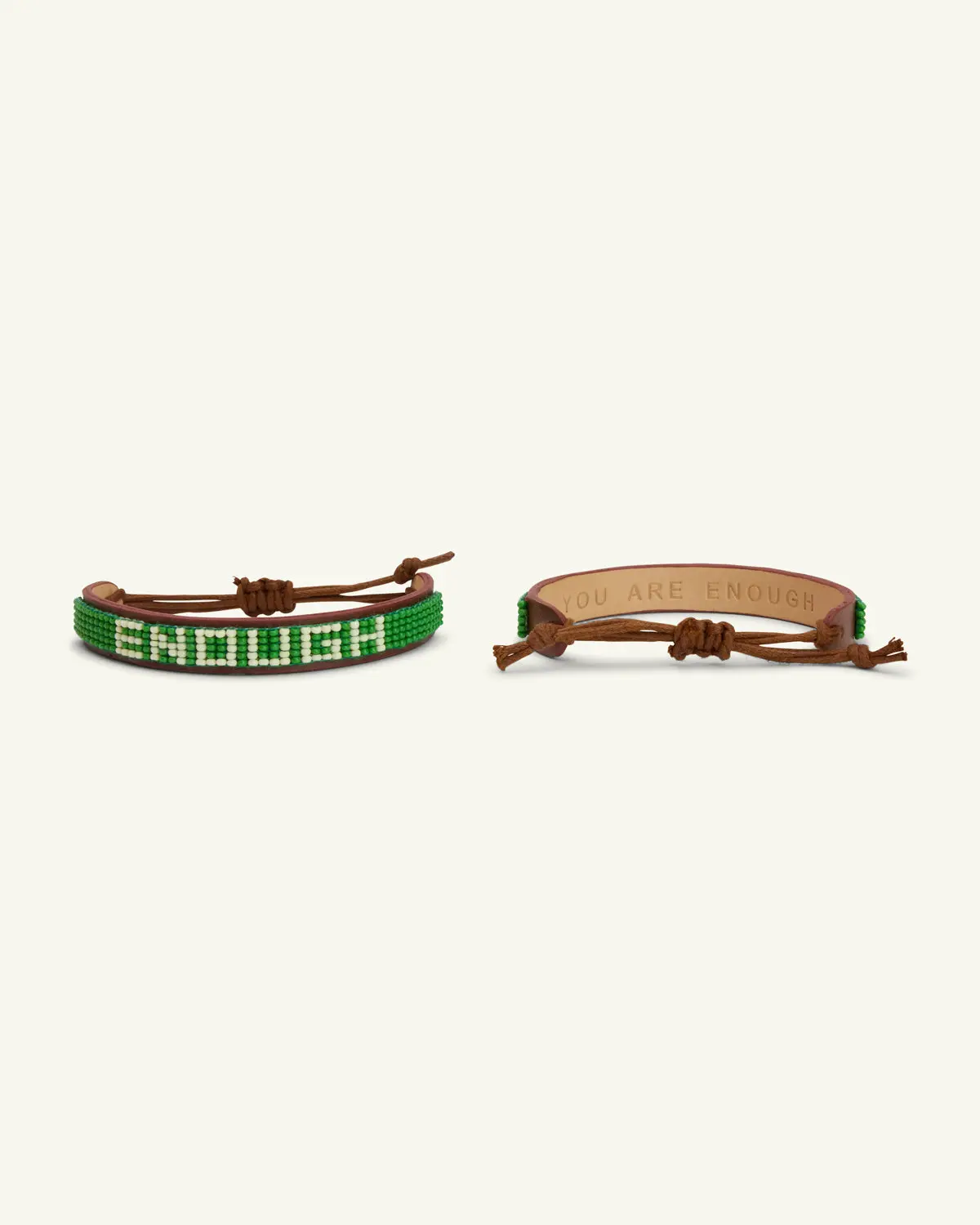 ENOUGH Statement Bracelet, Genuine Leather with Glass Beads, Fashion Costume Jewelry Accessory for Daily Wear and Daily Reminders that You Are Enough!