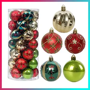 Christmas Tree Ornaments, 30ct Christmas Ball Decoration Set 2.36" Red Green and Gold Christmas Ball Shatterproof Hanging Tree Ornament Set
