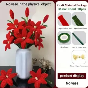 354-piece solid color lily twist stick bouquet set, Decorative flowers, including 190 pipe cleaners, approximately 150 flower stamens, 13 flower stems, 1 roll of tape, DIY craft kit, suitable for Mother's Day, graduation, and holiday gifts