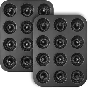 2-Pack Fluted Tube Cake Pan, Nonstick Carbon Steel 13.8 x 10.4 Inch Baking Pan, Versatile Bakeware for Cakes, Brownies, Cornbread, Donuts and Mini Desserts