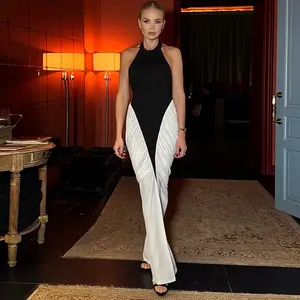 Elegant Fashion Women's Colorblock Dress Ruched Backless Sleeveless All Seasons Ideal for Party Club Dating