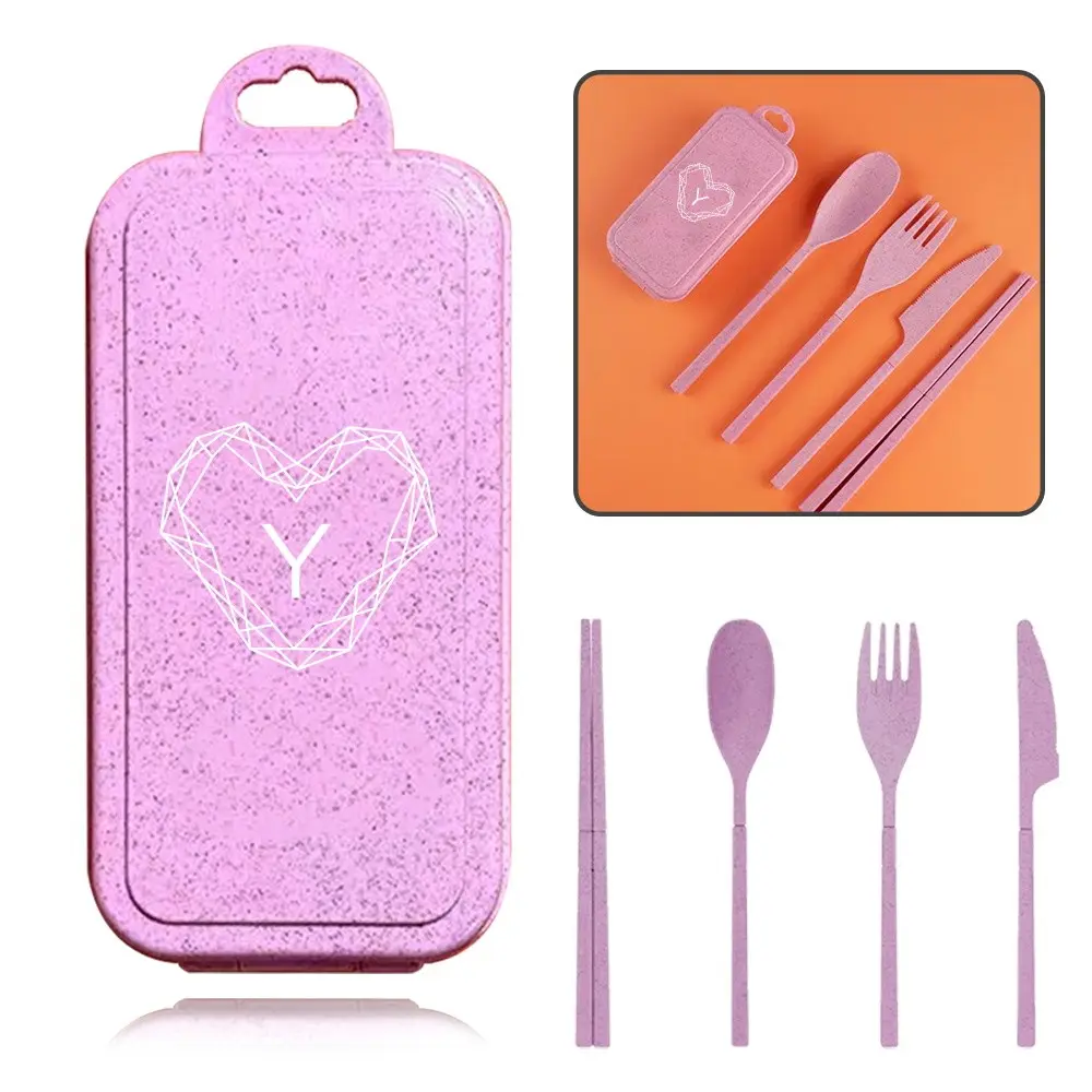 4pcs Wheat Straw Cutlery Set, Outdoor Dinnerware, Detachable Kitchen Cutlery, Foldable Organizer Case, Knife Spoon Fork Chopsticks