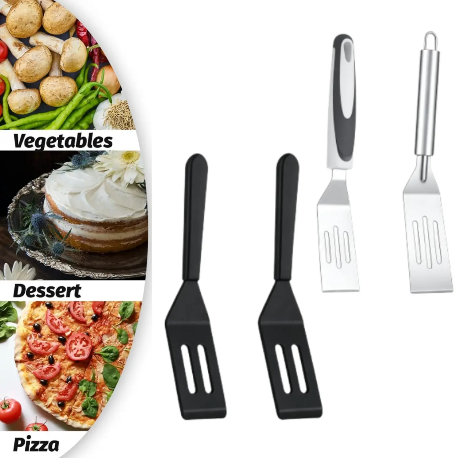 4Pcs Slotted Mini Serving Spatula, Stainless Steel Small Turner with Secure Grip & Hanging Hole, Non‑stick Cooking Tool for Baking, Pancakes, Cookies, Lasagna & Cake - Home Improvement.