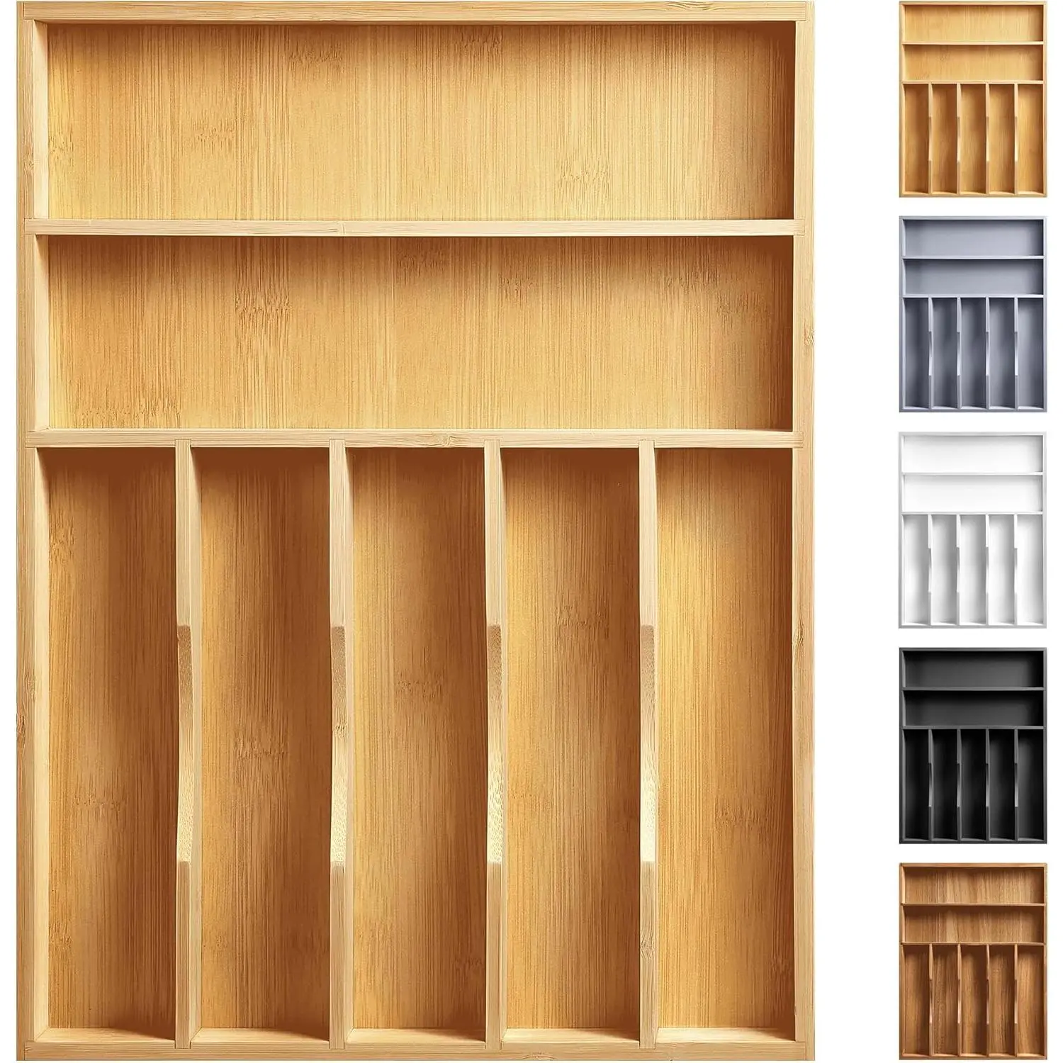 Kitchen  Silverware Organizer, Kitchen Drawer Organizer - Utensil Holder and Cutlery Tray with Grooved Drawer Dividers for Flatware 7 Slot,