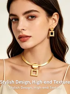 Vintage Round Square Jewelry Set, Elegant Snake Chain Necklace Dangle Earrings, Bohemian Style Daily Wear Party Gift