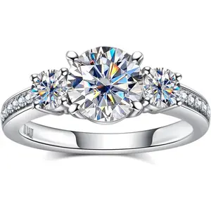 Moissanite 1.4-2.2cttw VVS1 Round Brilliant Cut 925 Sterling Silver  Wedding Rings  cluster 5vs1 engagement ring princess cut Stackable Elegant Packaging halorings