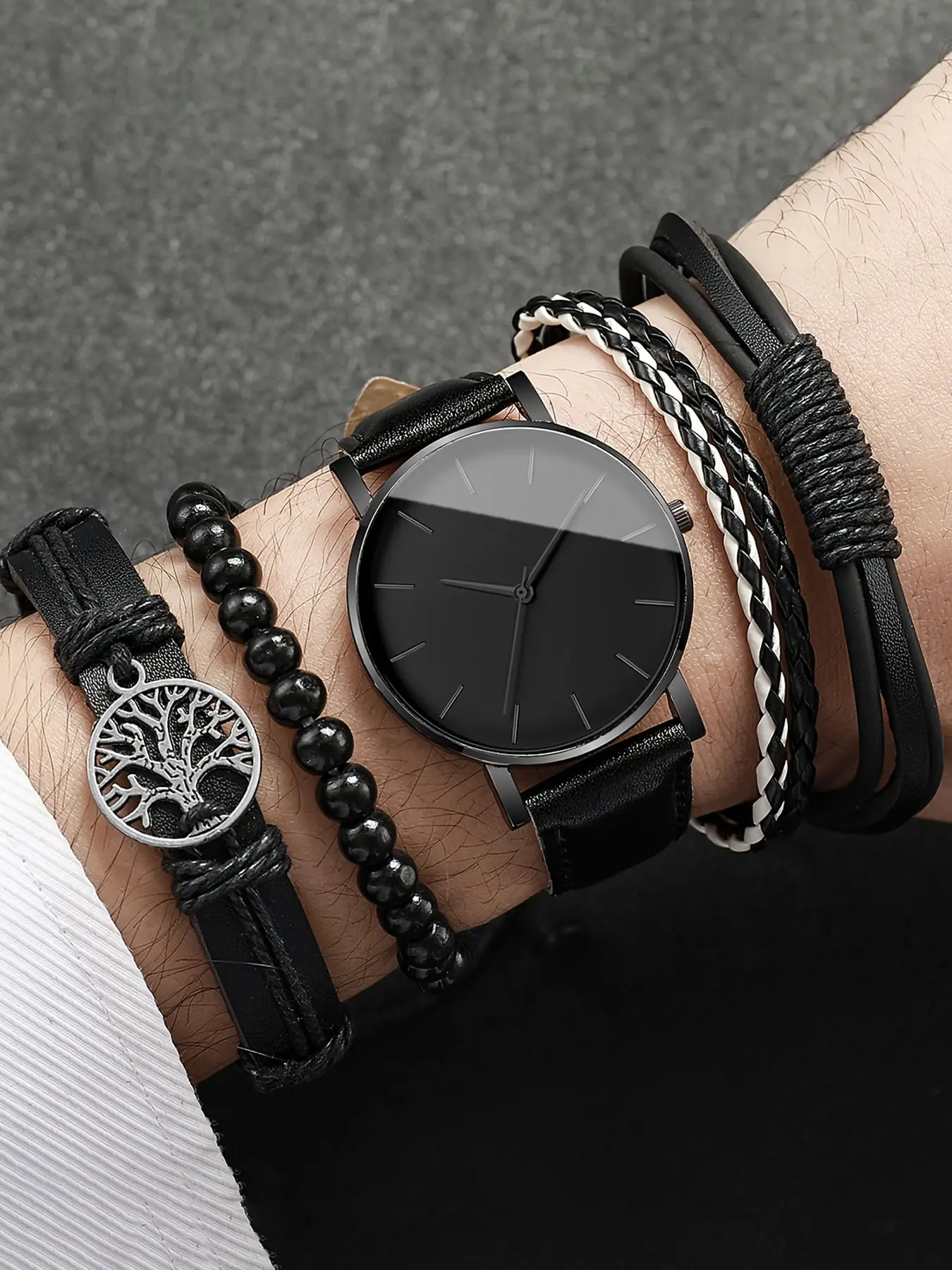 5-piece watch set, men's exquisite versatile analog quartz watch, fashionable quartz watch, simple temperament watch set