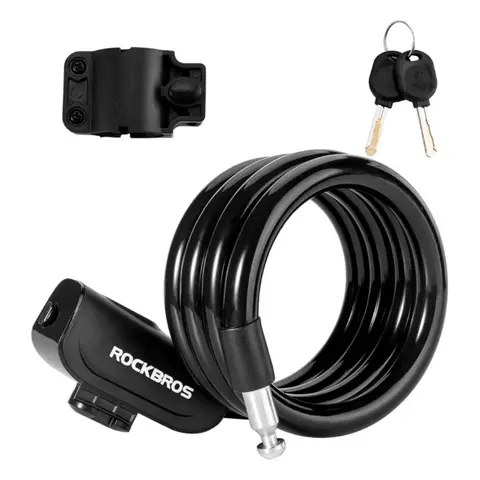 ROCKBROS 3ft Fixed-Length Portable Bicycle Safety Lock - Lightweight Coiled Cable with Holder, Secure Mounting Bracket, Quiet Utility, Tool Upgrade, Unisex Bike Gear, Everyday Use Safety Lock Accessories for Cycling