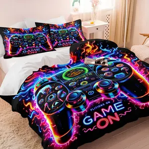 Video Game Controller Bedding Set — 2/3-Pcs Colorful Gamepad Print Duvet Cover Set , Ideal for Decorating the Bedrooms of Gaming & Esports Enthusiasts; Soft, Skin-Friendly, and Comfortable — 9 Styles Available (1 Duvet Cover + 1 or 2 Pillowcases; No Fill）