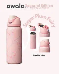 Owala FreeSip 32oz Sugar Plum Fairy Tumbler | Holiday Edition Leak-Proof Insulated Water Bottle, 24H Cold Keep, Built-In Straw Stainless Steel Cup, Pink Bow Coquette Balletcore Bottle for School Gym Travel