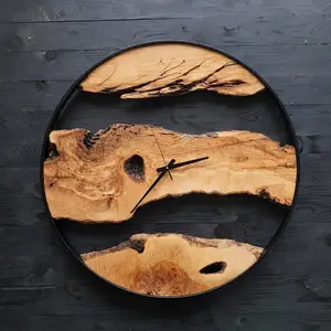 Metal and Olive Wood Wall Clock
