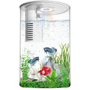 Desktop Fish Tank 3 Gallon Self Cleaning Nano Aquarium with LED Light Filter 360 View for Small Fish Kids Room Home Decor 17 Color Modes Large