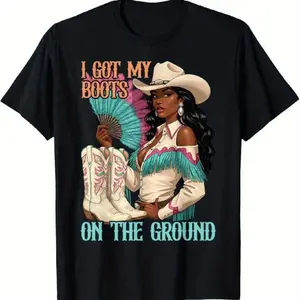 Men's Western Cowgirl Graphic T-Shirt - I Got My Boots On The Ground Melanin Swag Design