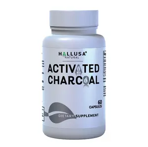 HALLUSA NATURAL Activated Charcoal Capsules 520 mg Highly Absorbent Natural Detoxification from Coconut Shells 60 Capsules for Adults Sugar-Free Gluten-Free GMO-Free - Healthcare