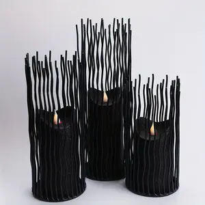 3pcs Metal Wire Willow Pillar Candle Holder, Creative Wire Cage Candleholder Set for Fireplace Mantel Decoration, 8/10/12 Inch Black Tealight Lanterns for Table Centerpiece